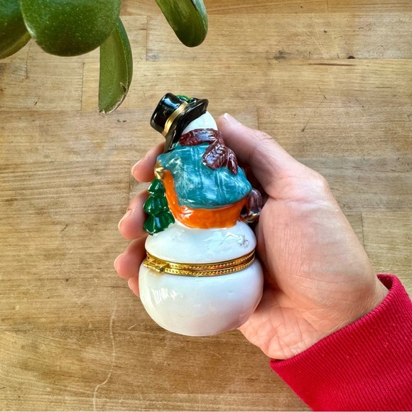 Vintage Cermaic Glazed Snowman Jewelry Trinket Box - Picture 2 of 7